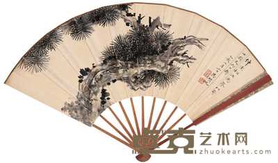 吴湖帆 1935年作 青松挺秀并书法 成扇 